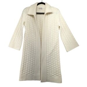 Vintage Sweater Bee by Banff Cream‎ Honeycomb Knit Longline Open Cardigan Small